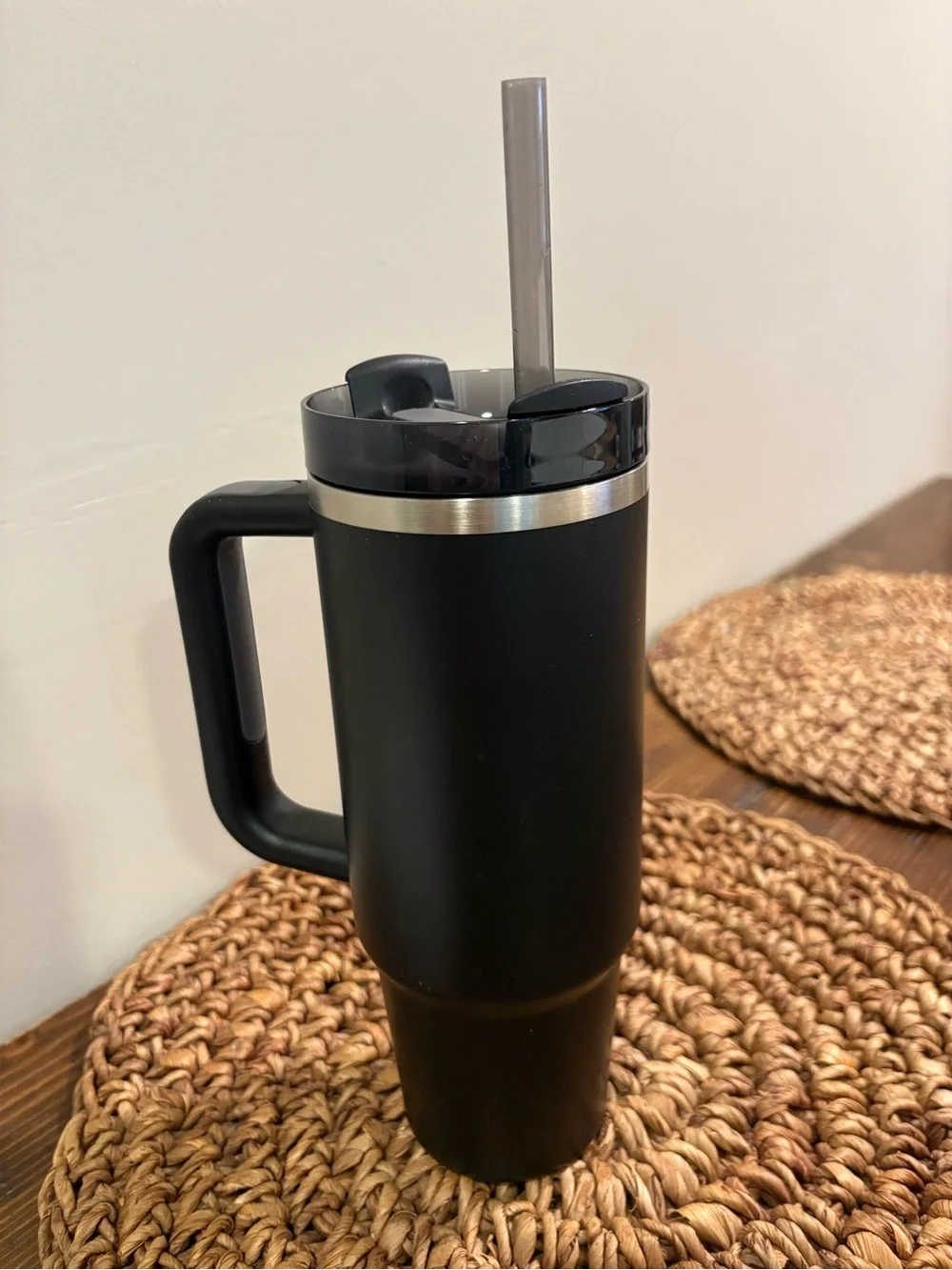 Stanley Black Travel Mug with Handle and Straw